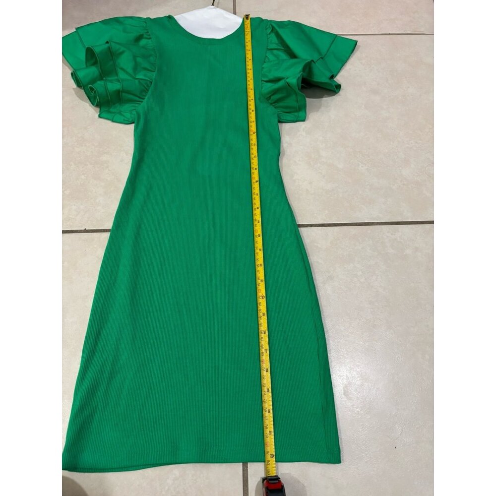 NWT Zara Dress Women’s Size S Small Ruffle Puff Sleeve Mini Body Con Green - Picture 7 of 9